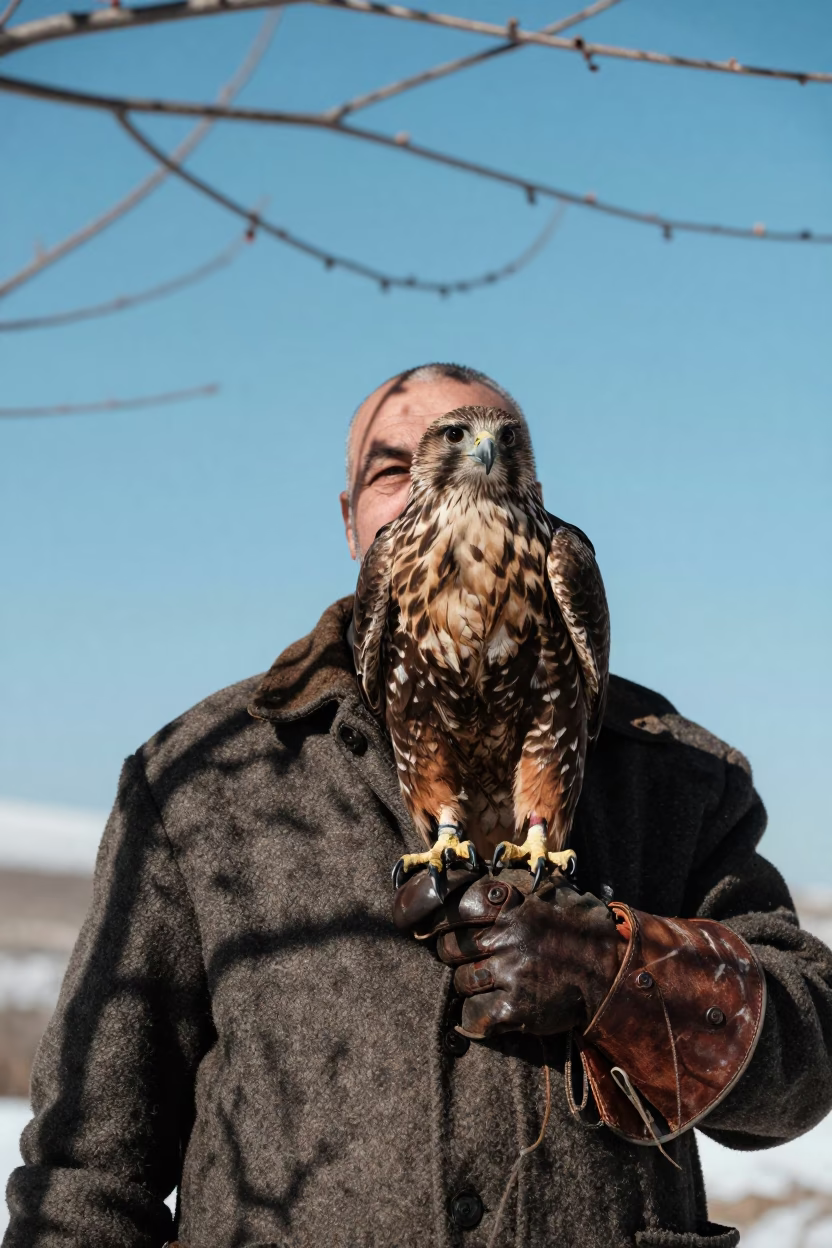 Winter Falconer Portrait in Karabuk in in Karabük