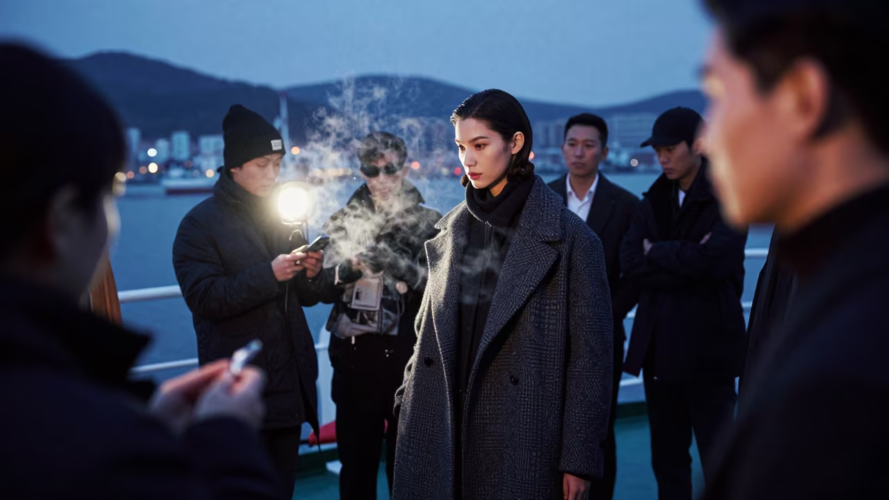 Winter Fashion Editorial on Ferry Deck in Busan in inside a couture atelier in Busan