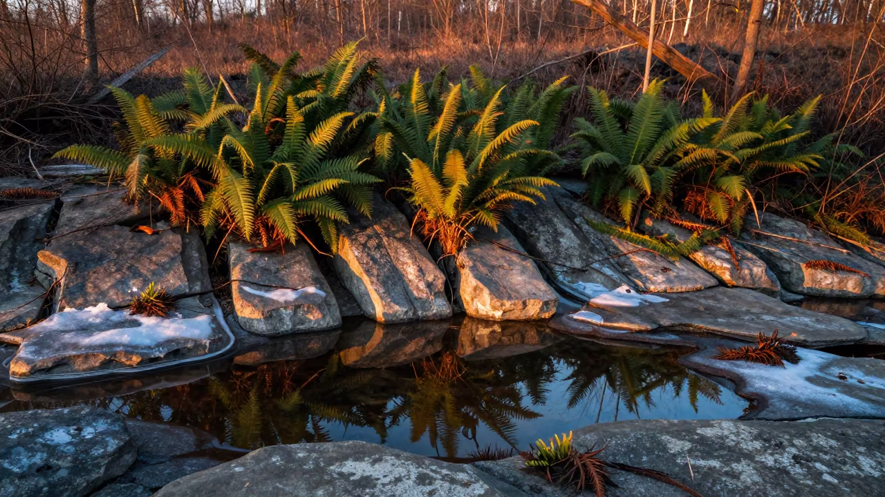Winter Ferns in Limestone Fissures West Virginia in in West Virginia