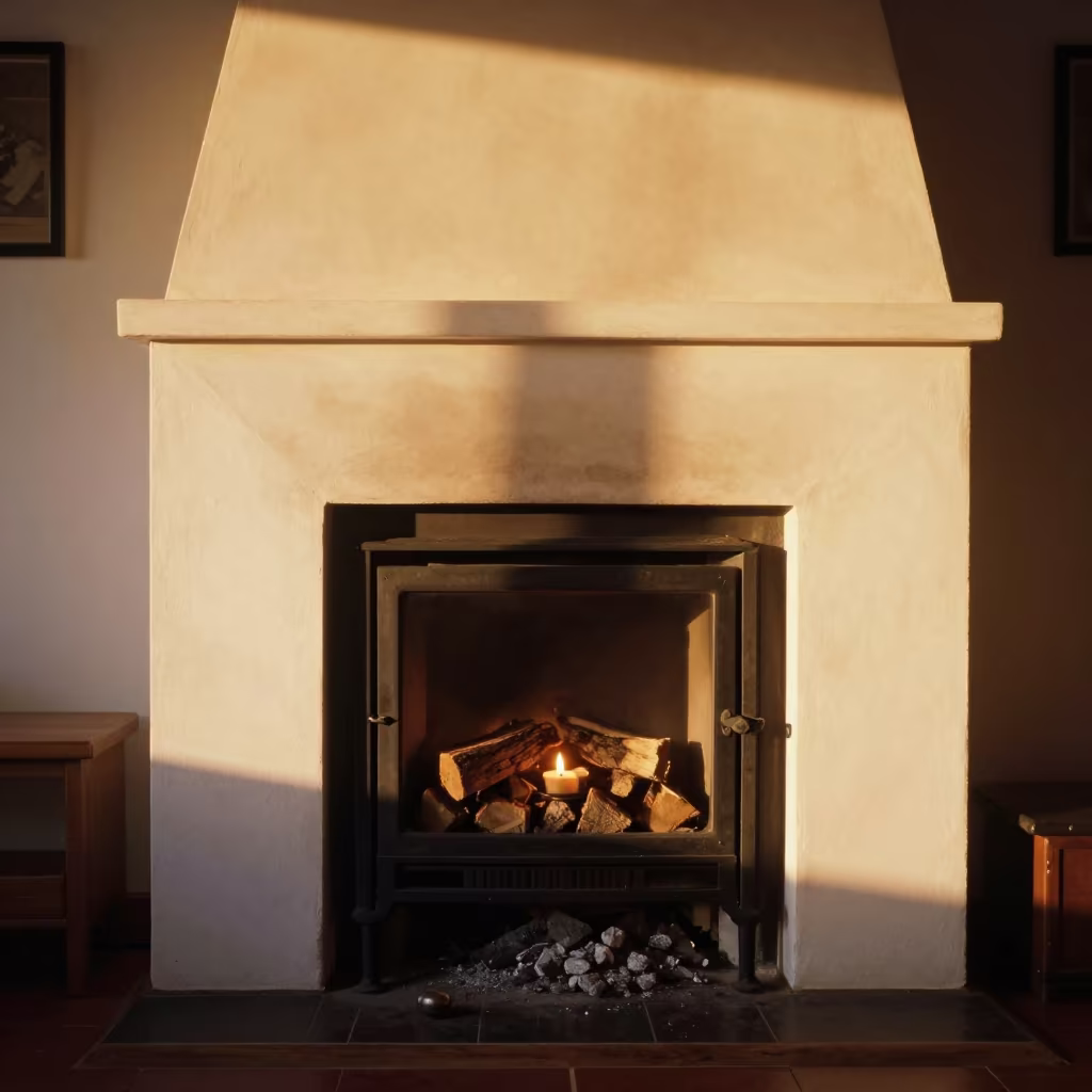 Winter Fireplace in Candlelit Moradabad Bedroom in in a candlelit bedroom in Moradabad