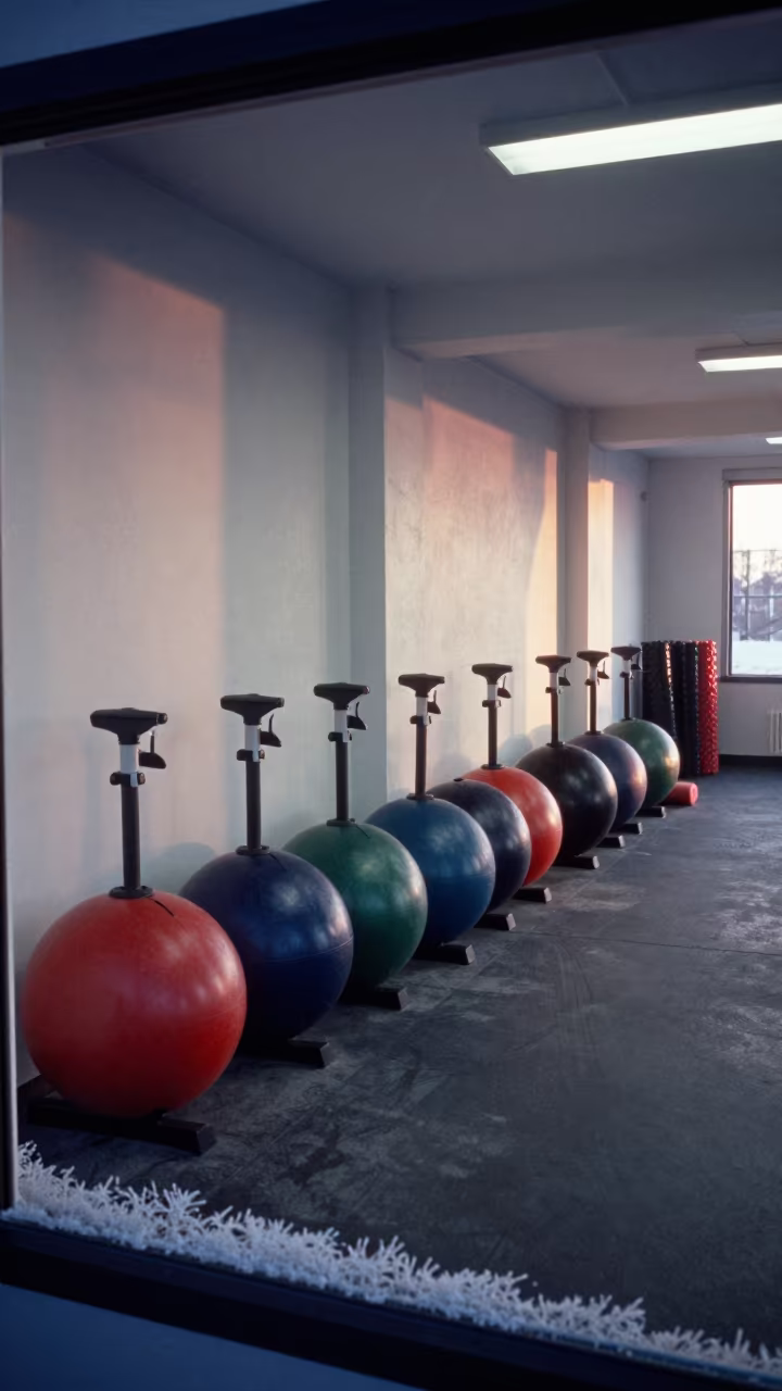 Winter Fitness Room with Colorful Plates in inside a recovery lounge beside foam rollers in Providence
