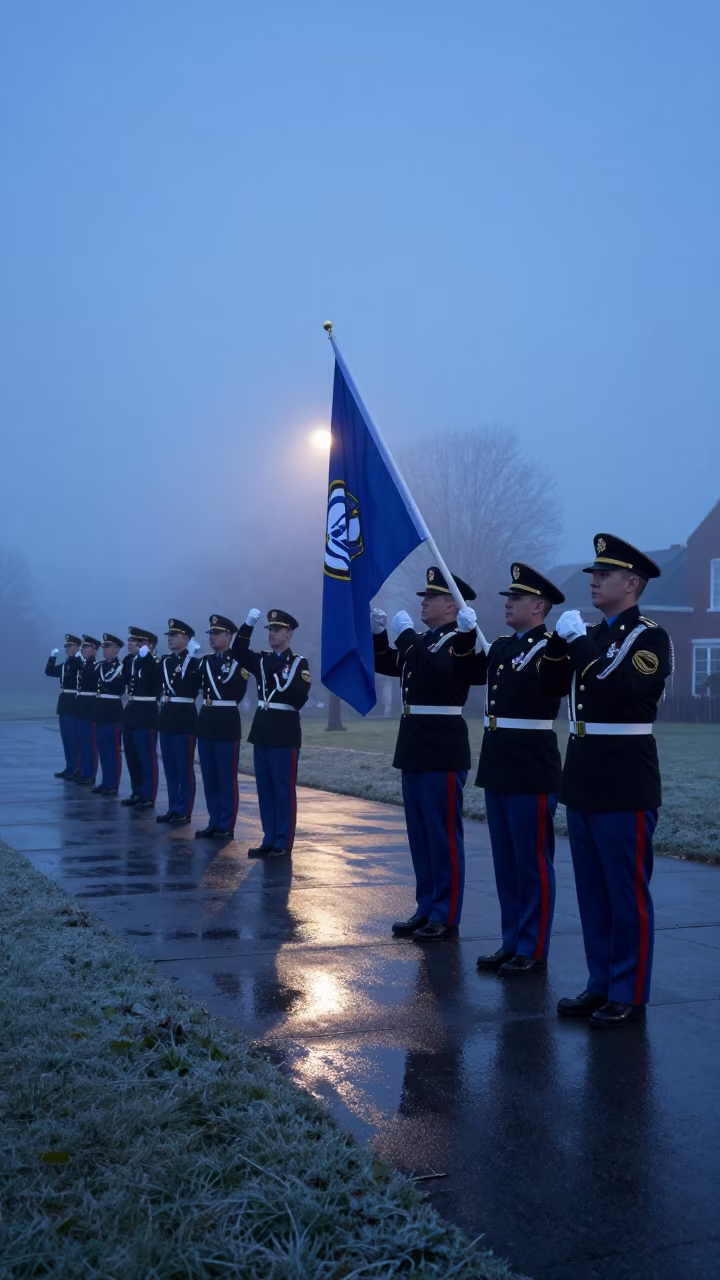 Winter Flag Ceremony in Davie Village Mist in on a parade ground in Davie Village, Vancouver