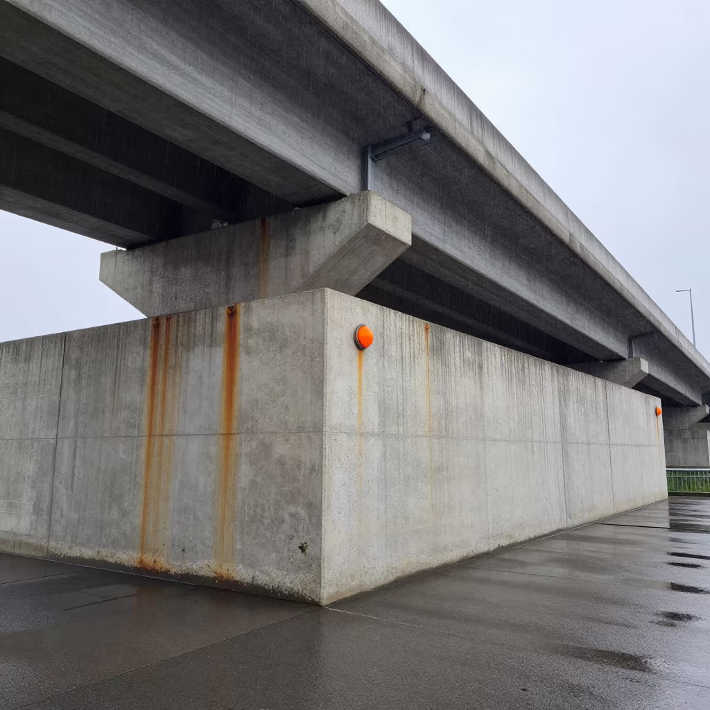 Winter Flood Barrier Rouen Overpass Drizzle in across a windy overpass interchange near Rouen