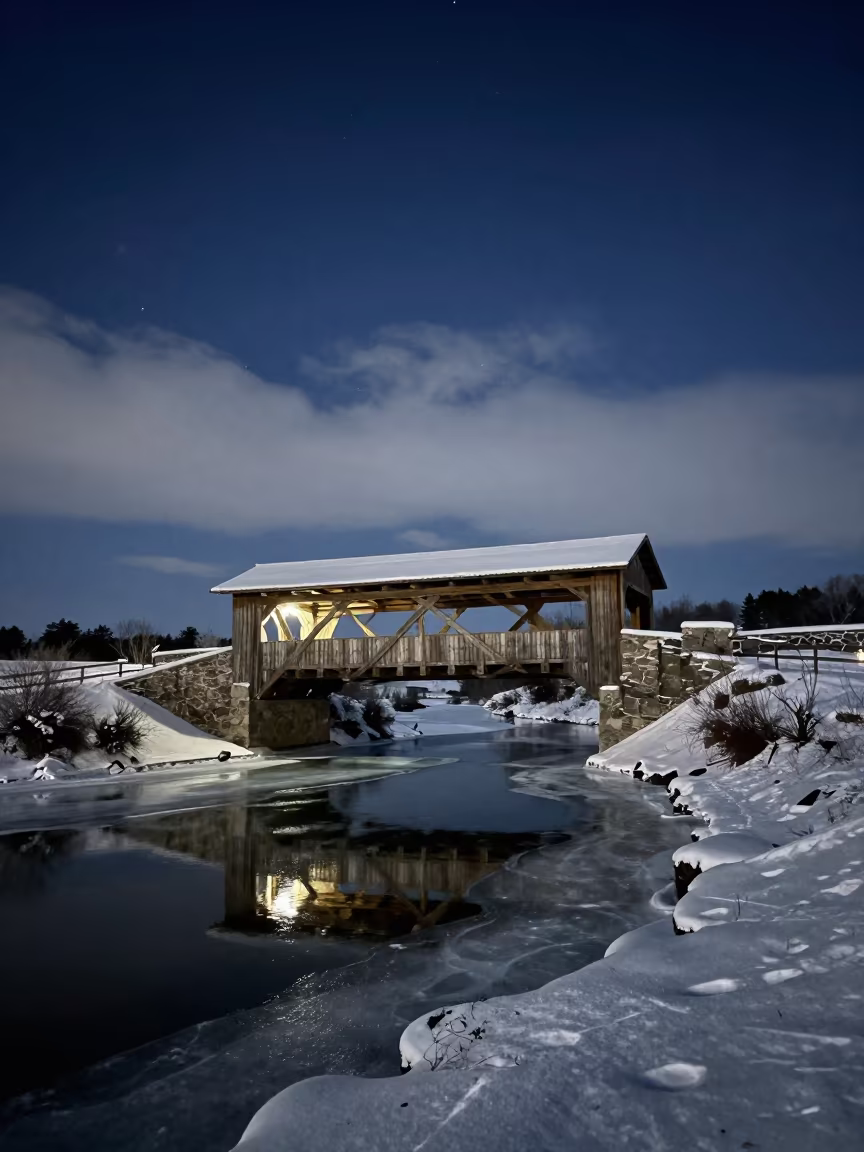 Winter Fortress Stream Under Starlight in outside a wind-scoured fortress wall in North Dakota