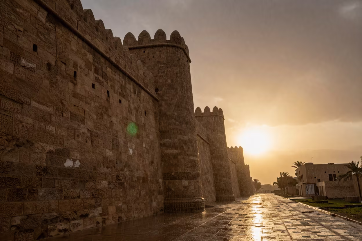 Winter Fortress Wall Archive Silhouette in outside a wind-scoured fortress wall in the Nile Delta