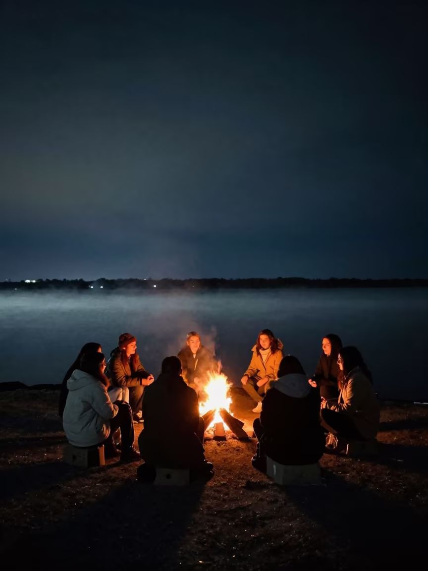 Winter Friends by Lake Under Night Sky in beneath a dark-sky overlook near Coconut Grove, Miami
