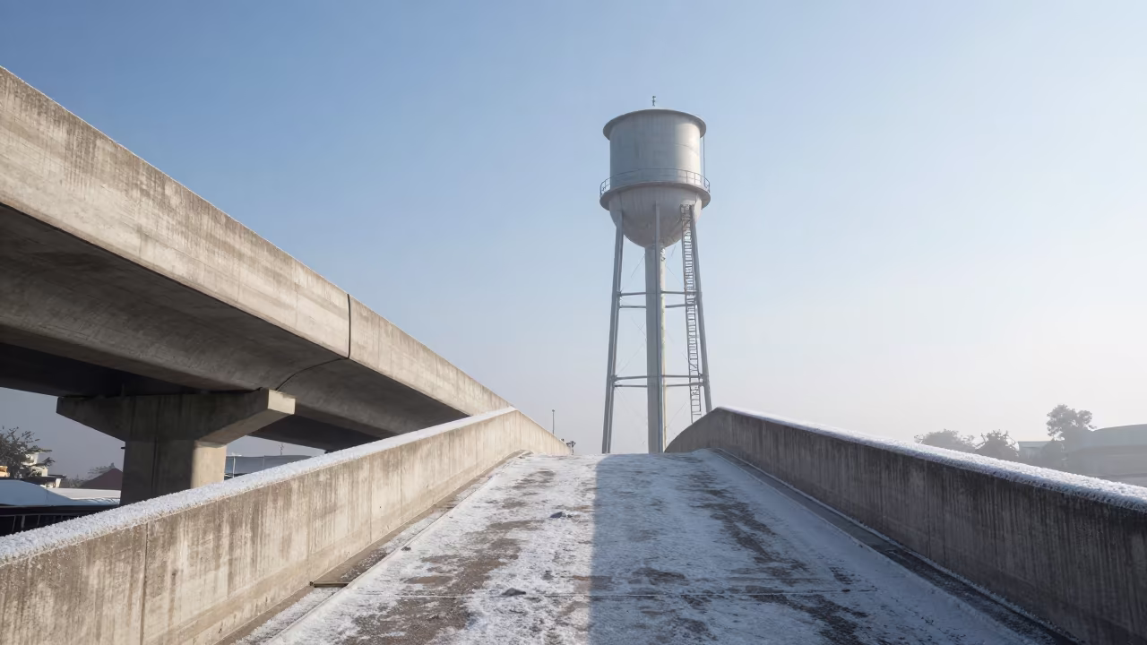 Winter Frost on Mogadishu Water Tower Ramp in beside a water tower ladder near Mogadishu