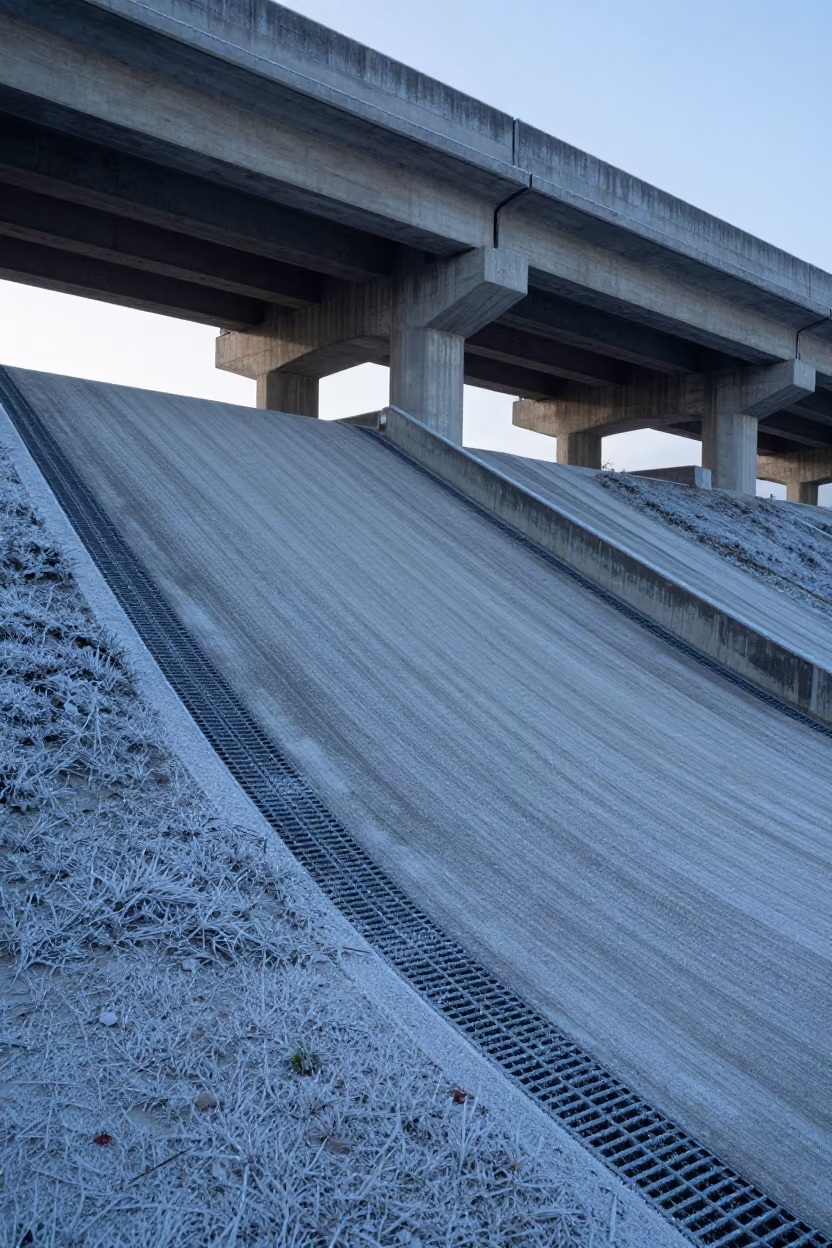 Winter Frost on Nigerian Flyover Ramp in across a windy overpass interchange in Nigeria