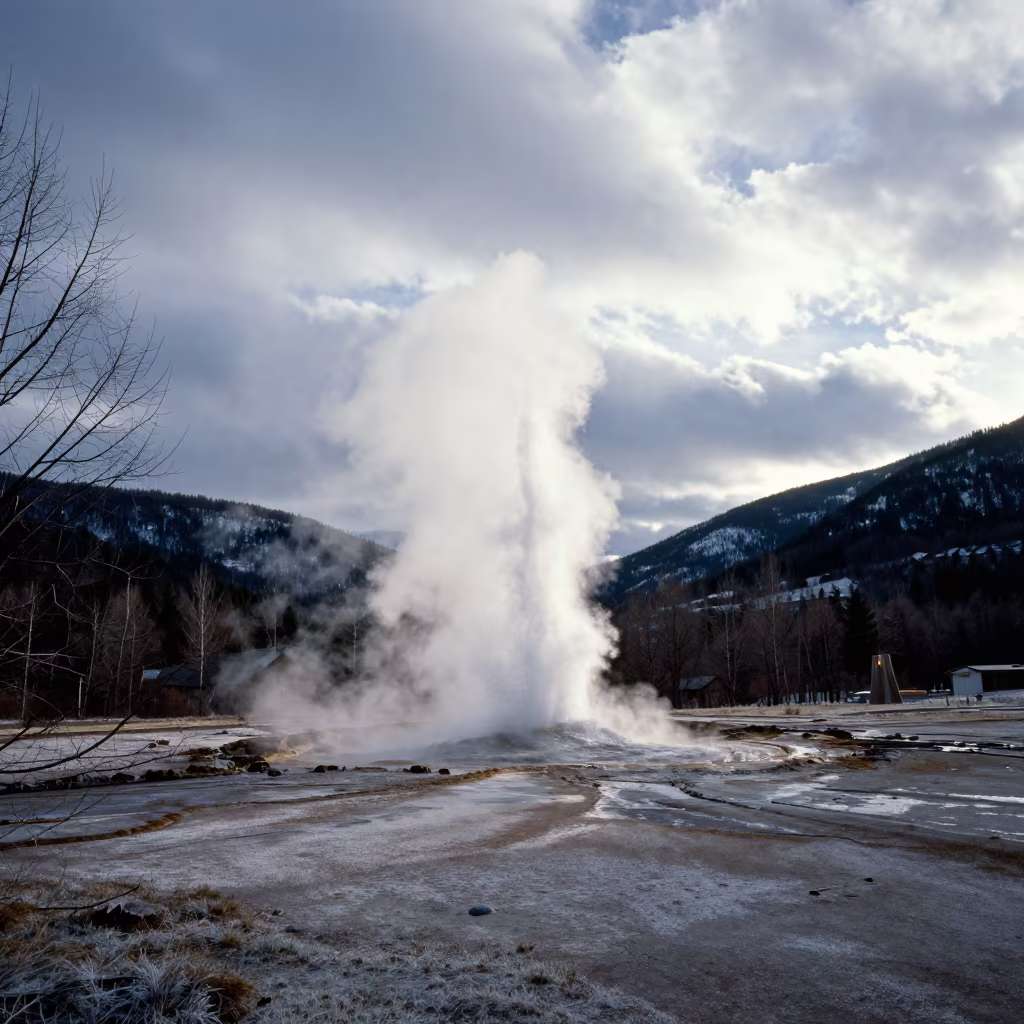 Winter Geyser Eruption Andorra Valley in across a wide valley floor near Andorra la Vella