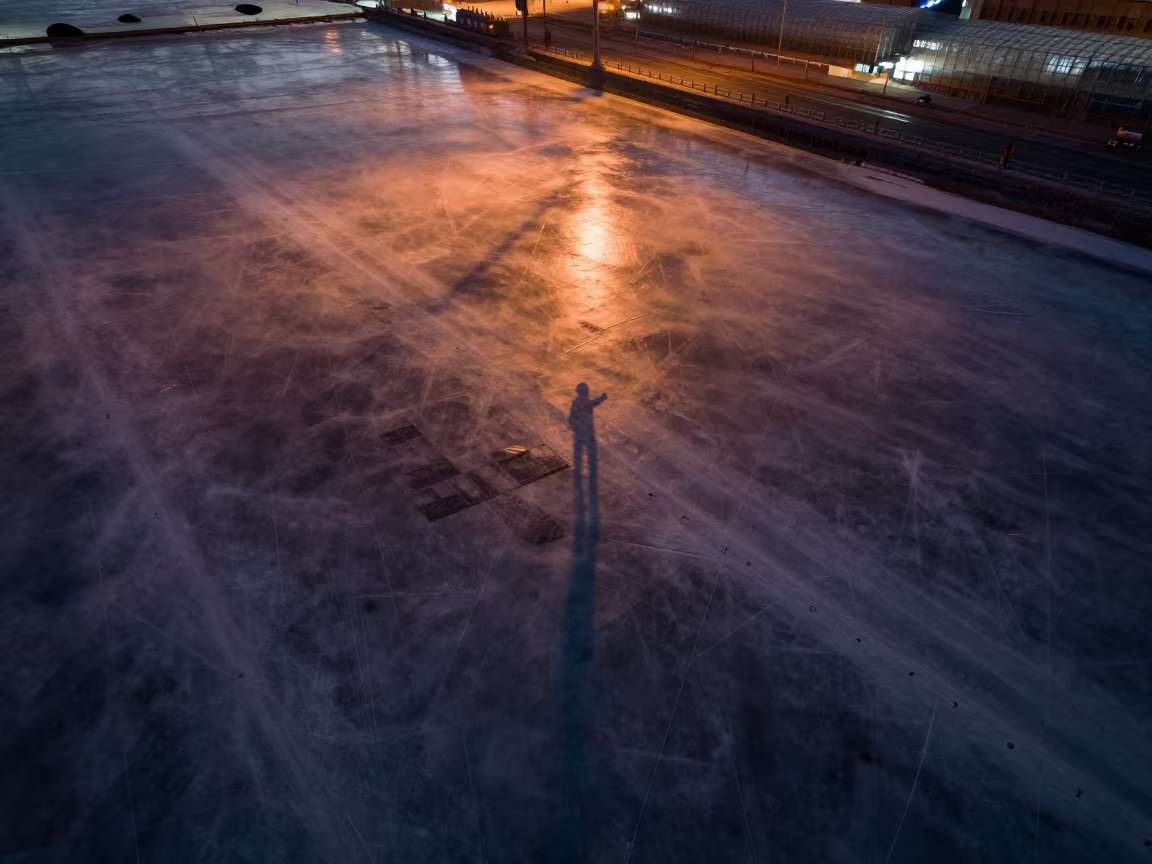 Winter Harbor Ice Aerial View Tibet in high over greenhouse grids in Tibet