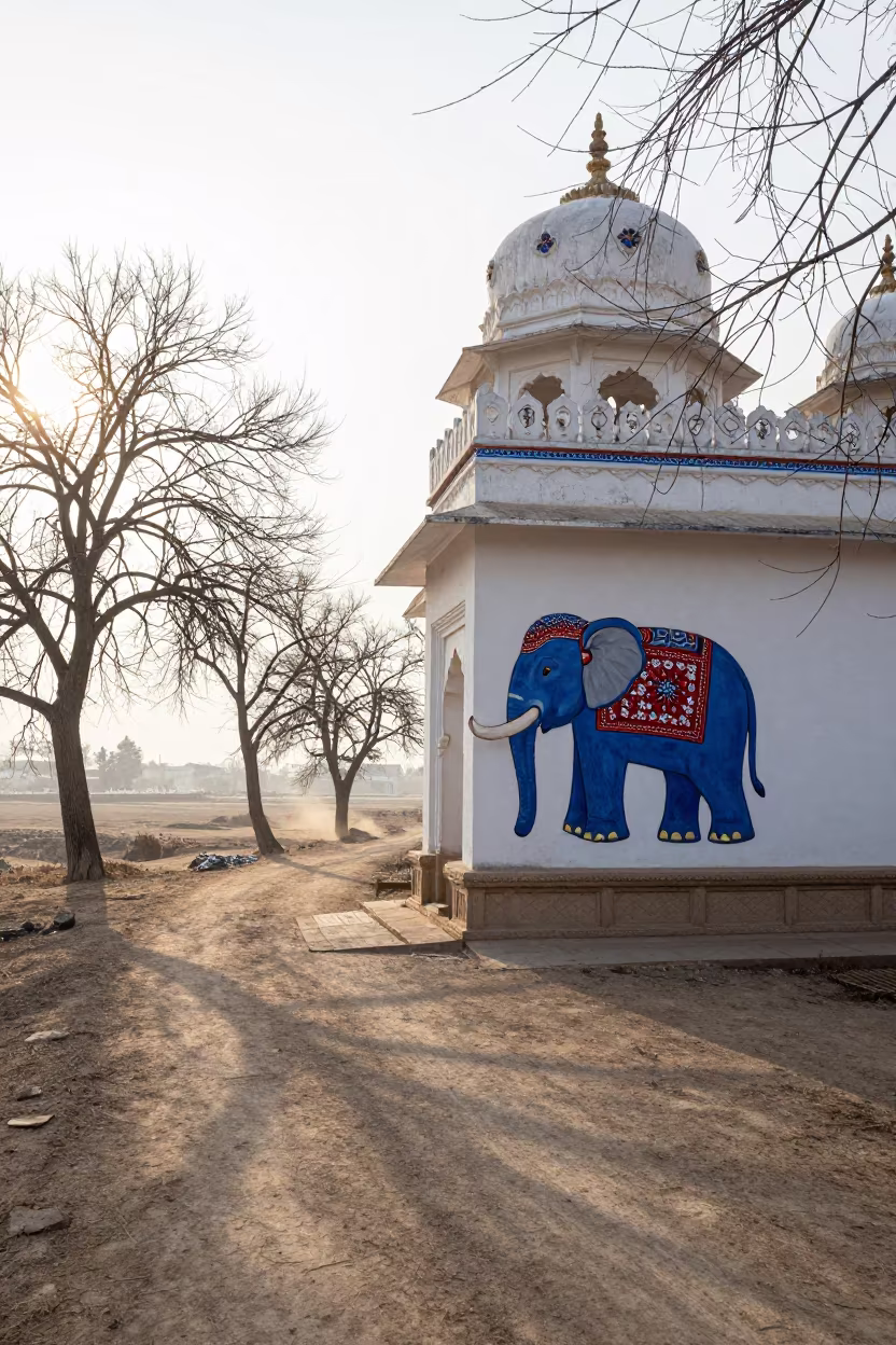 Winter Haveli Elephant Facade in Coastal Light in along a game trail near Timisoara