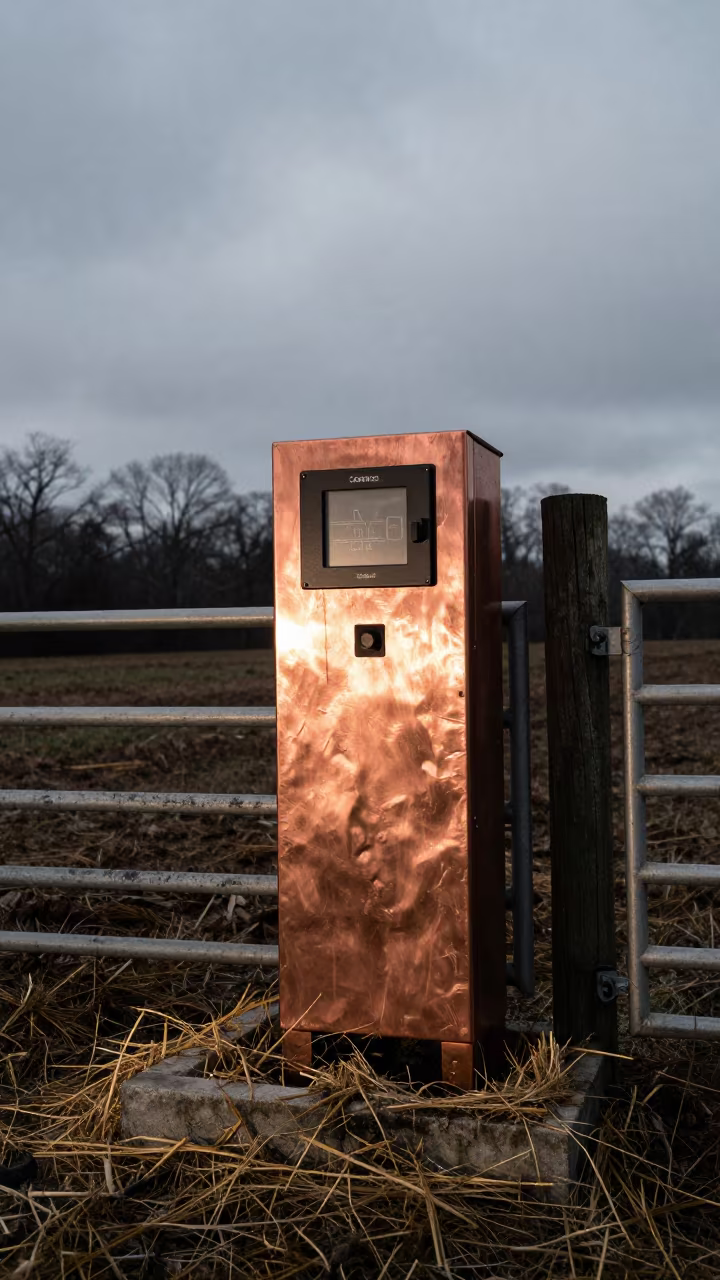 Winter Heat Pad Controller Silhouette in beside a pasture gate in North Carolina