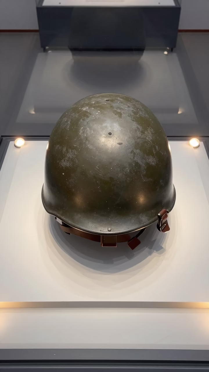 Winter Helmet on Museum Plinth First Light in on a museum plinth in Montpellier
