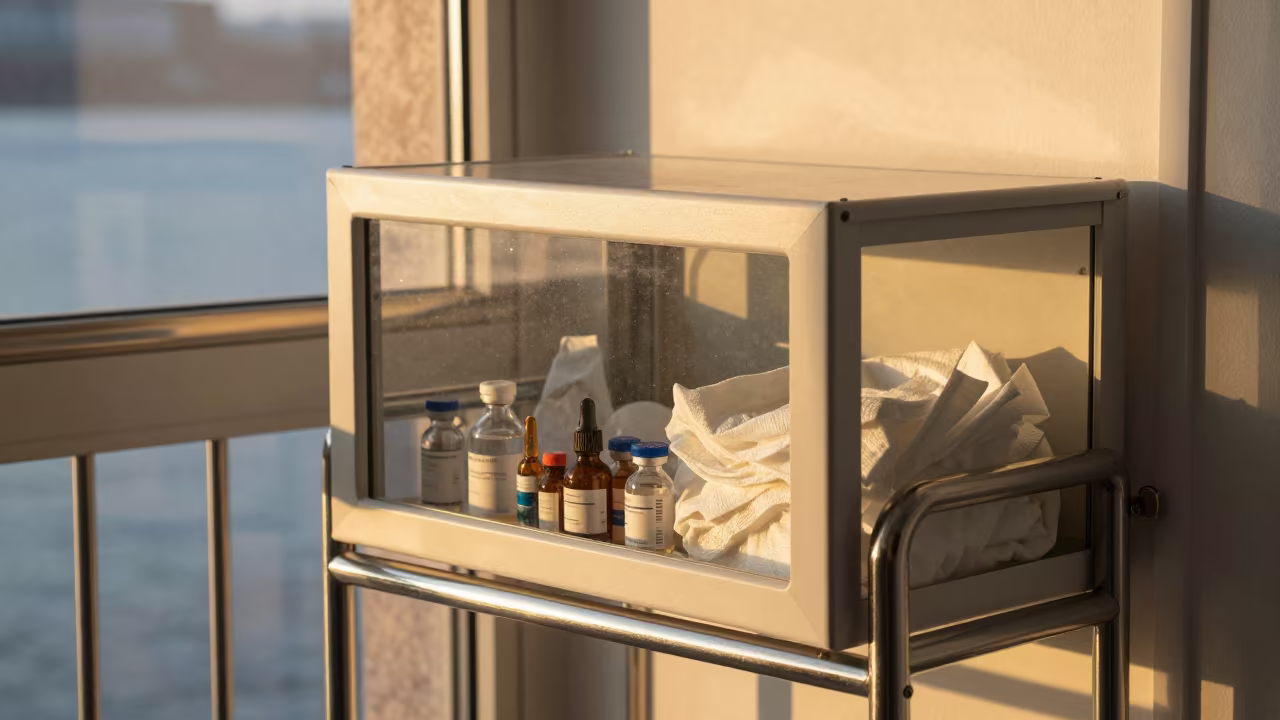 Winter Honey Light on NICU Cubby in on a pier railing in Masan