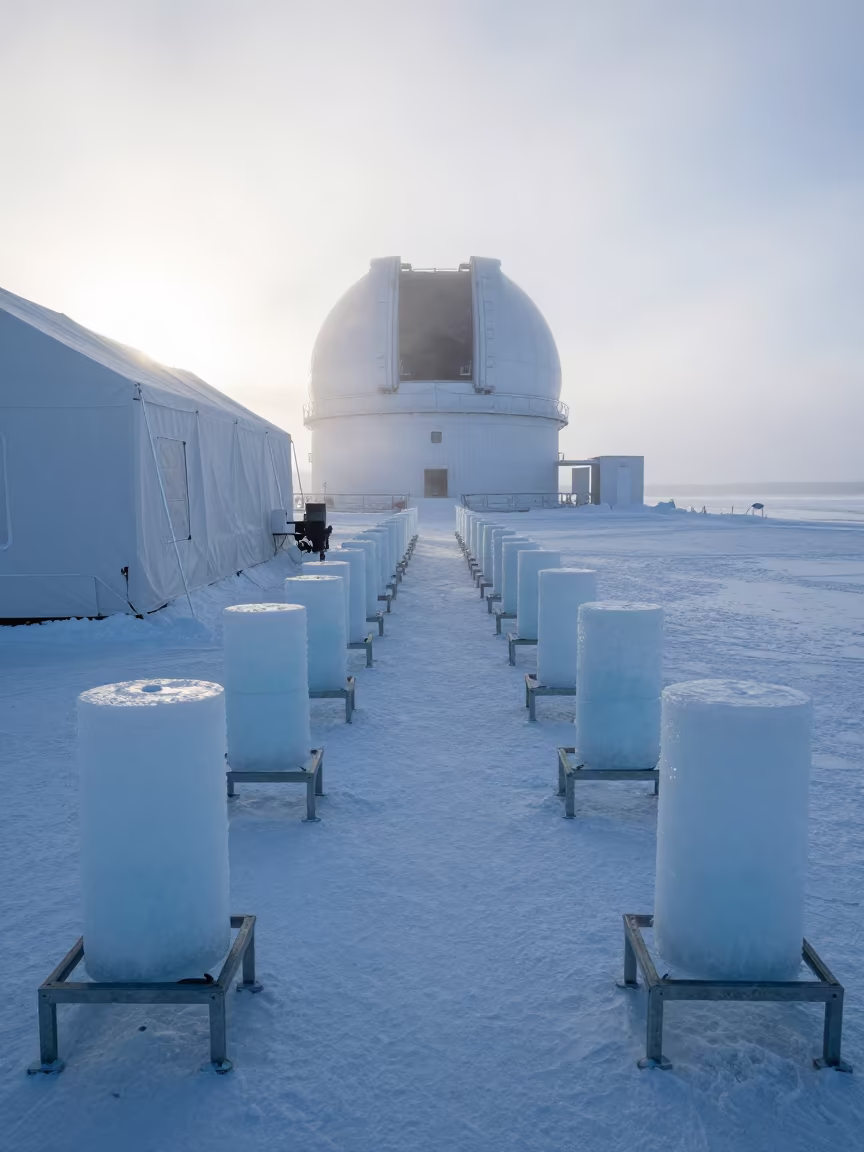 Winter Ice Cores Beside Dome in Whitehorse in beside an observatory dome in Whitehorse