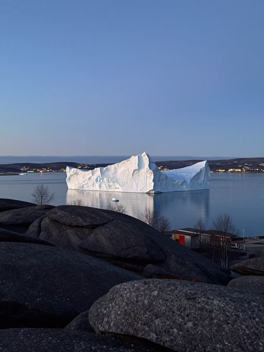 Winter Iceberg Ridge Sweden City Lights in from a ridge above layered foothills in Sweden