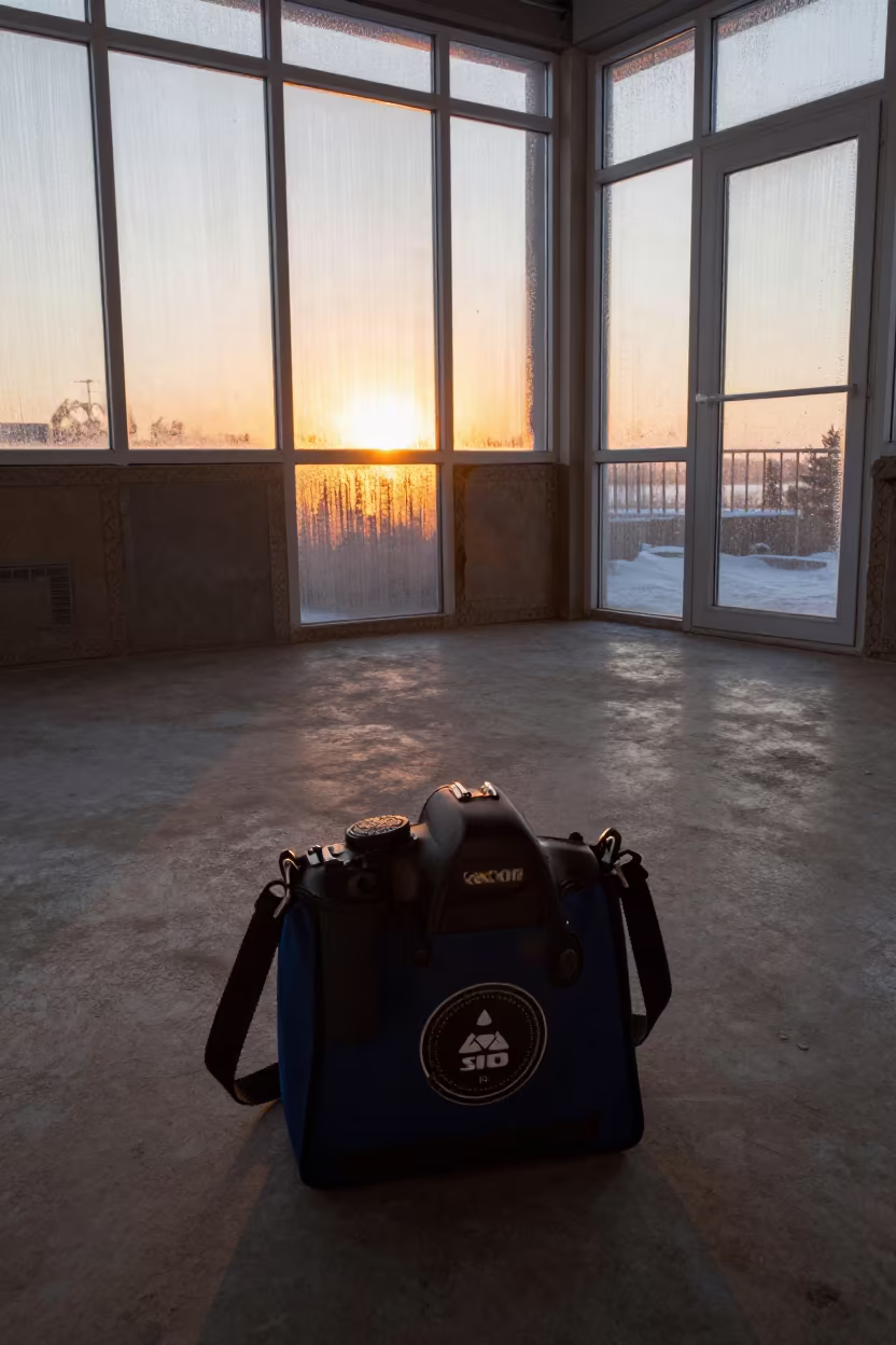 Winter Kennel Clicker Tote at Sunset in in a boarding kennel corridor in Kokand