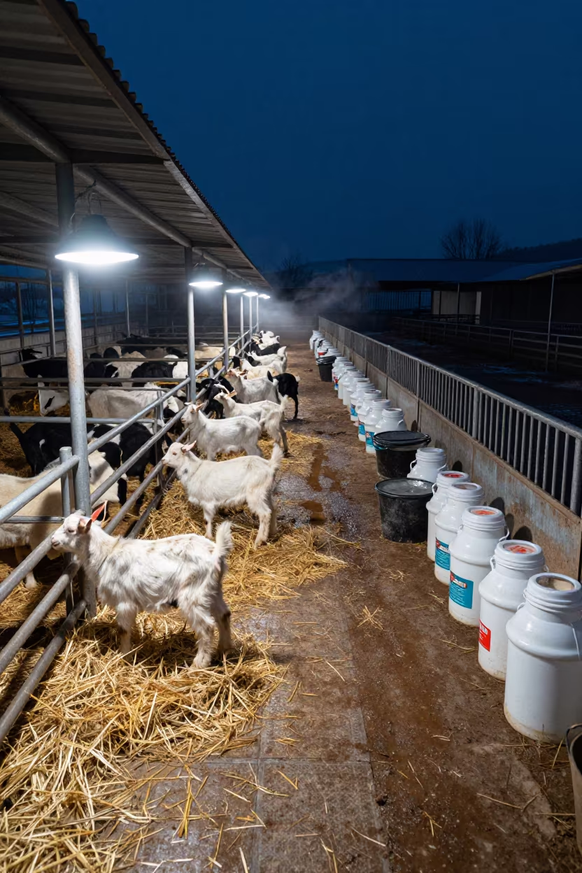 Winter Kidding Shed Goats Yunnan Stockyard in at a stockyard loading ramp in Yunnan