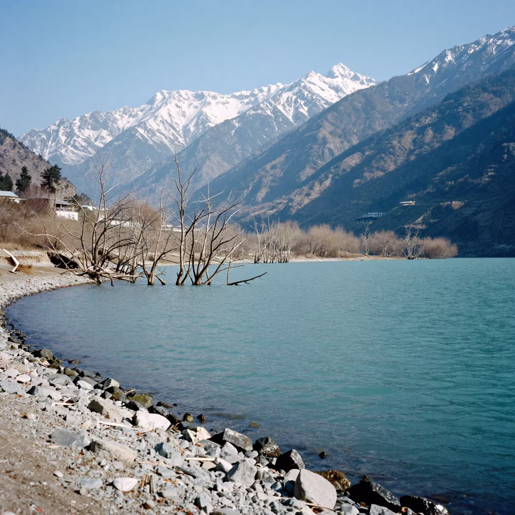 Winter Lagoon in Sikkim Mountain Shore in along a wave-cut shoreline in Sikkim