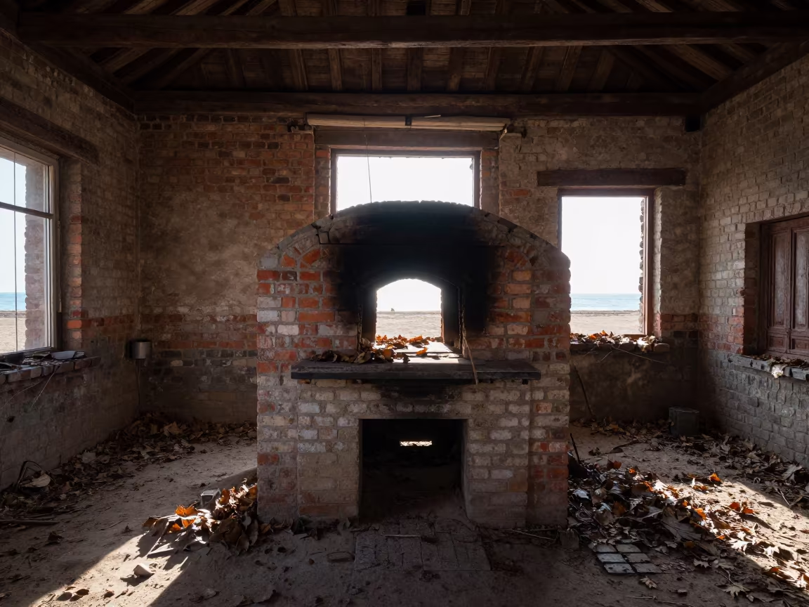 Winter Leaves in Abandoned Kazan Bakery Oven in inside a roofless nave near Kazan