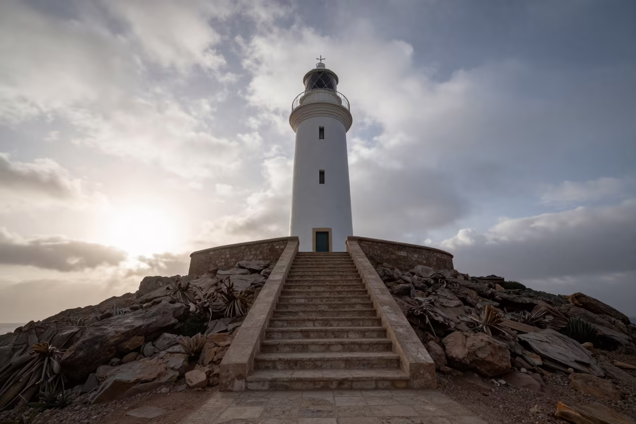Winter Lighthouse at Staircase Base Morocco in at the base of a monumental staircase in Morocco