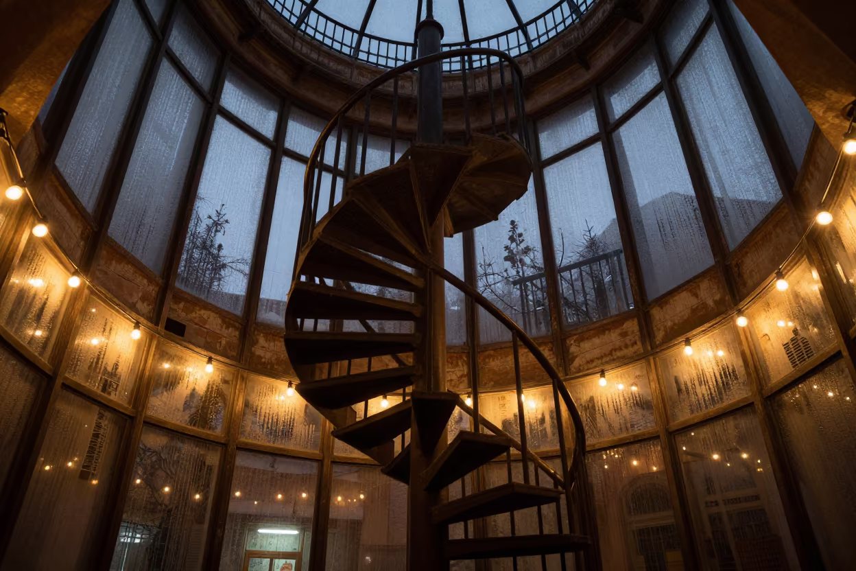 Winter Lighthouse Staircase Inside Vaulted Atrium in inside a vaulted atrium near Kabul