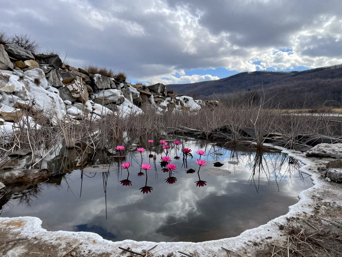 Winter Lotus Flowers Salt Spray Cliff Pennsylvania in along a salt-sprayed cliff edge in Pennsylvania