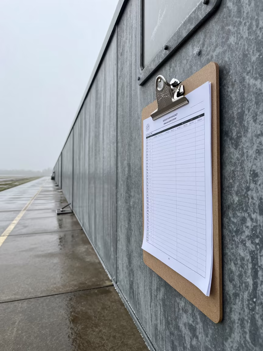 Winter Maintenance Clipboard on Airbase Flight Line in along an airbase flight line near Sheffield