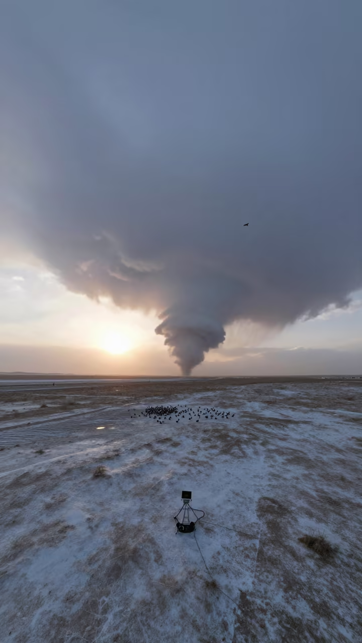 Winter Mesocyclone Sunset Turkmenistan Plain in across a storm-bright plain in Turkmenistan