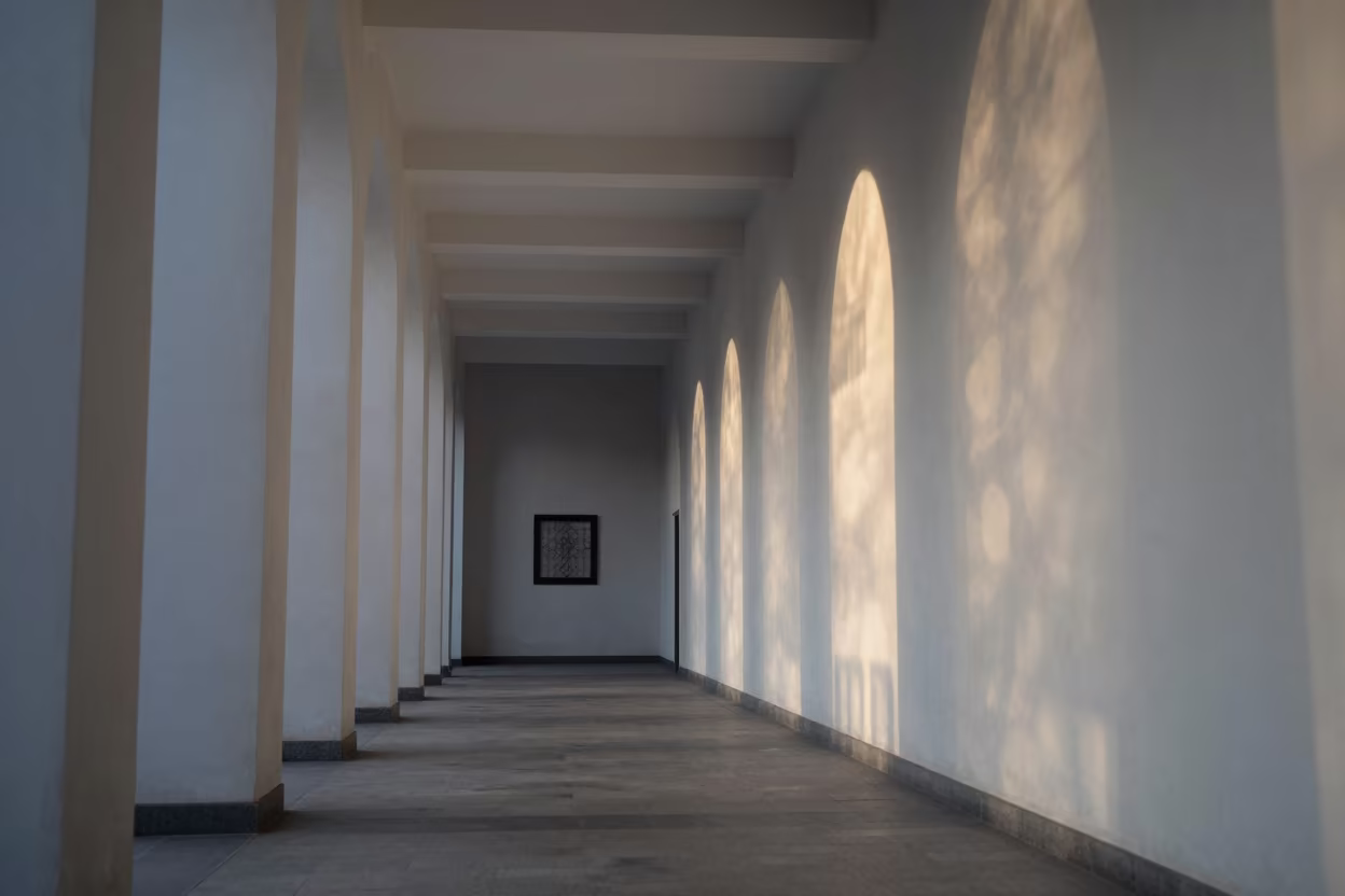 Winter Monastery Corridor Morning Fog in along a monastery corridor in Rotterdam