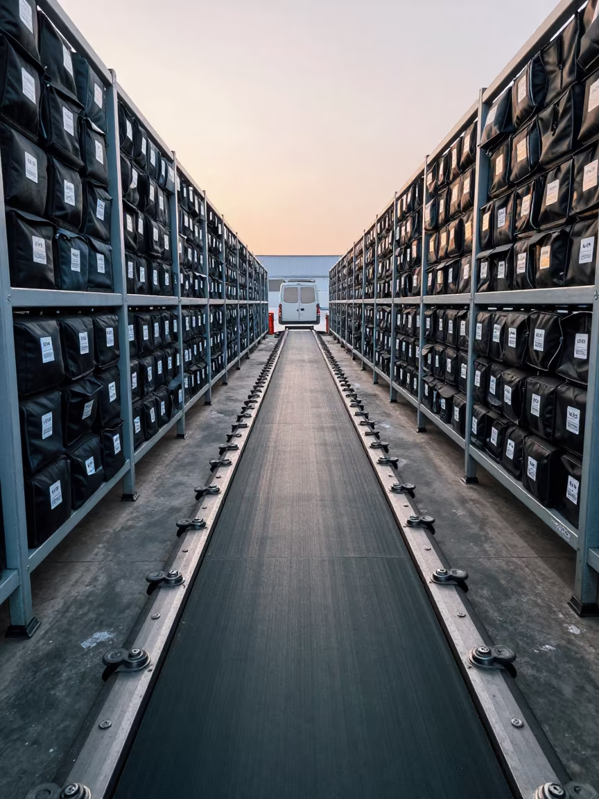 Winter Morning Mail Cage Sorting in Suzhou in at a parcel sorting belt in Suzhou