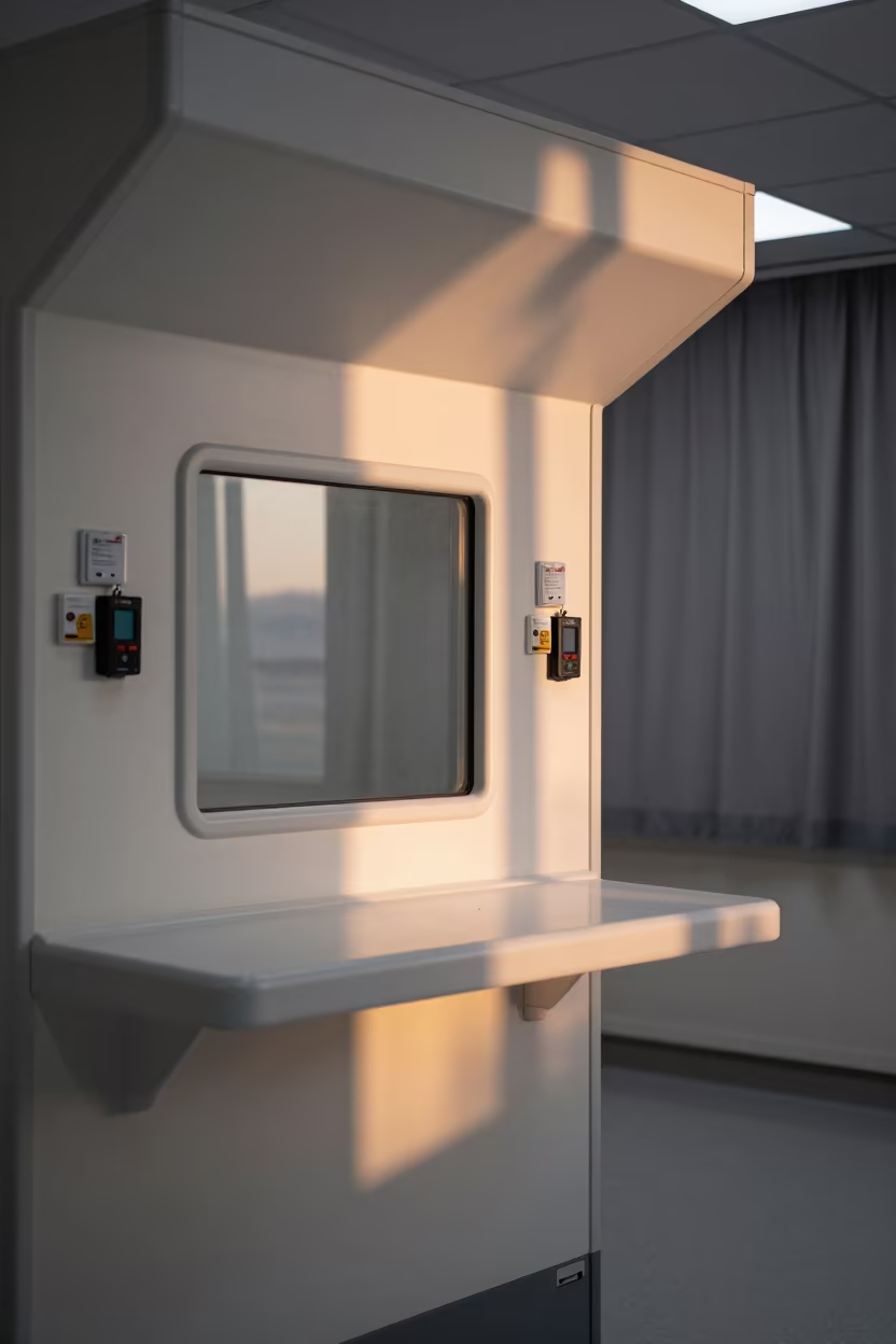 Winter Morning Radiology Control Booth Denizli in inside a hospital imaging bay in Denizli