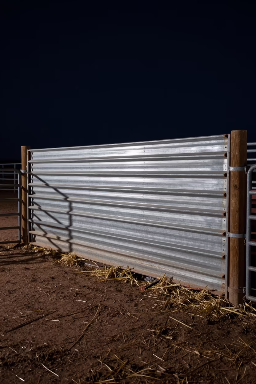 Winter Night Corral Panel Stack in Arizona Shadow in inside a ranch corral in Arizona