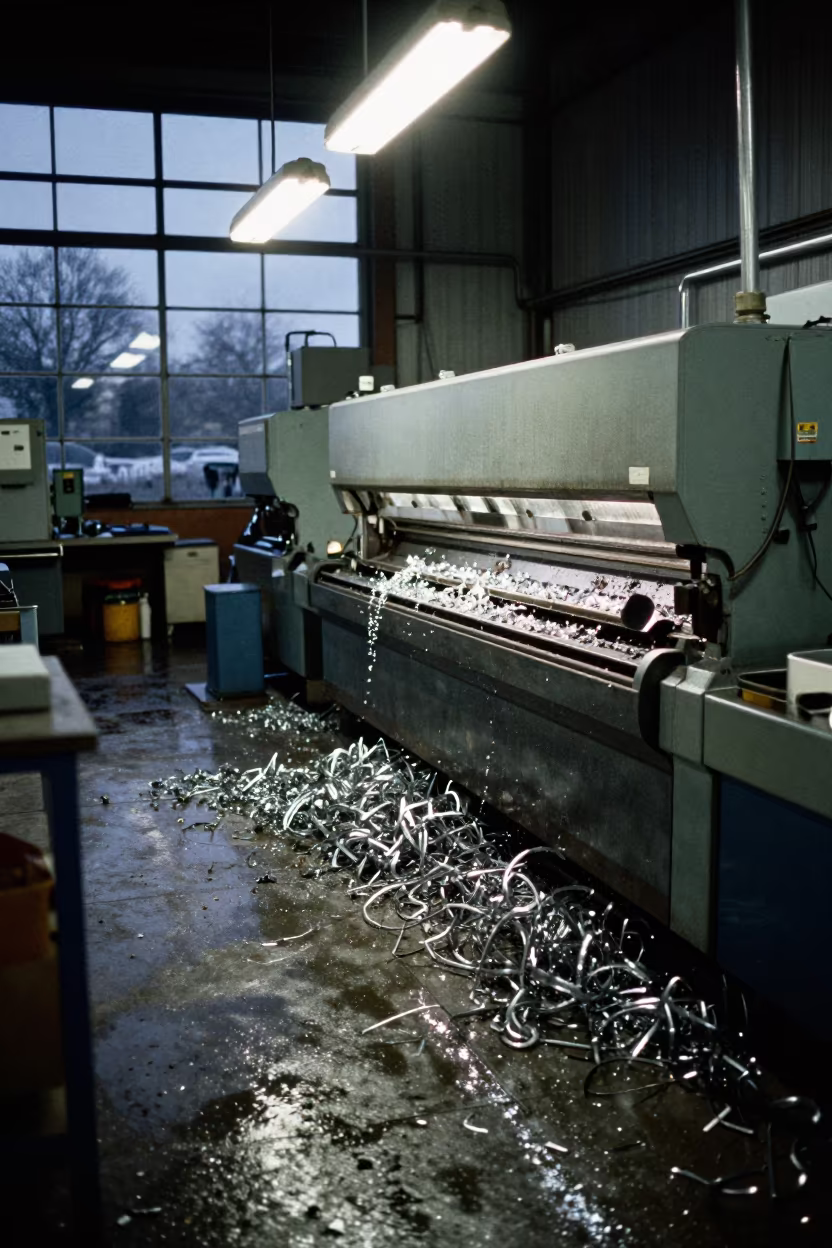 Winter Night Machine Shop Floor Metal Shavings in in a machine shop near Liverpool