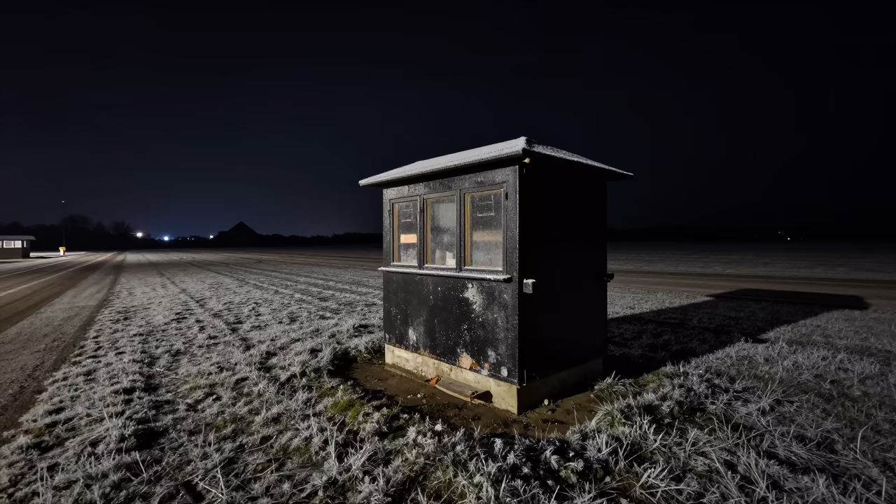 Winter Night Sentry Stove on Airbase Flight Line in along an airbase flight line in Sunderland