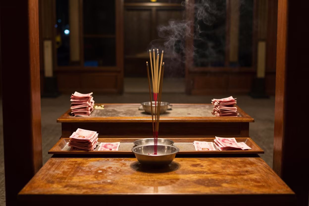 Winter Night Temple Fair Incense Table Melbourne in in a ceremonial hall in Melbourne