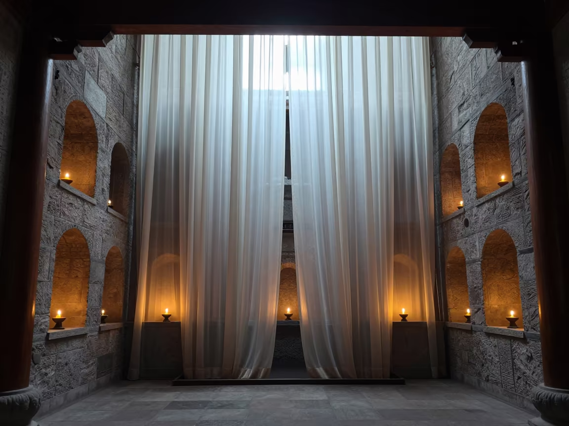 Winter Noon Light in Chongqing Abbey in inside a candlelit abbey nave in Chongqing