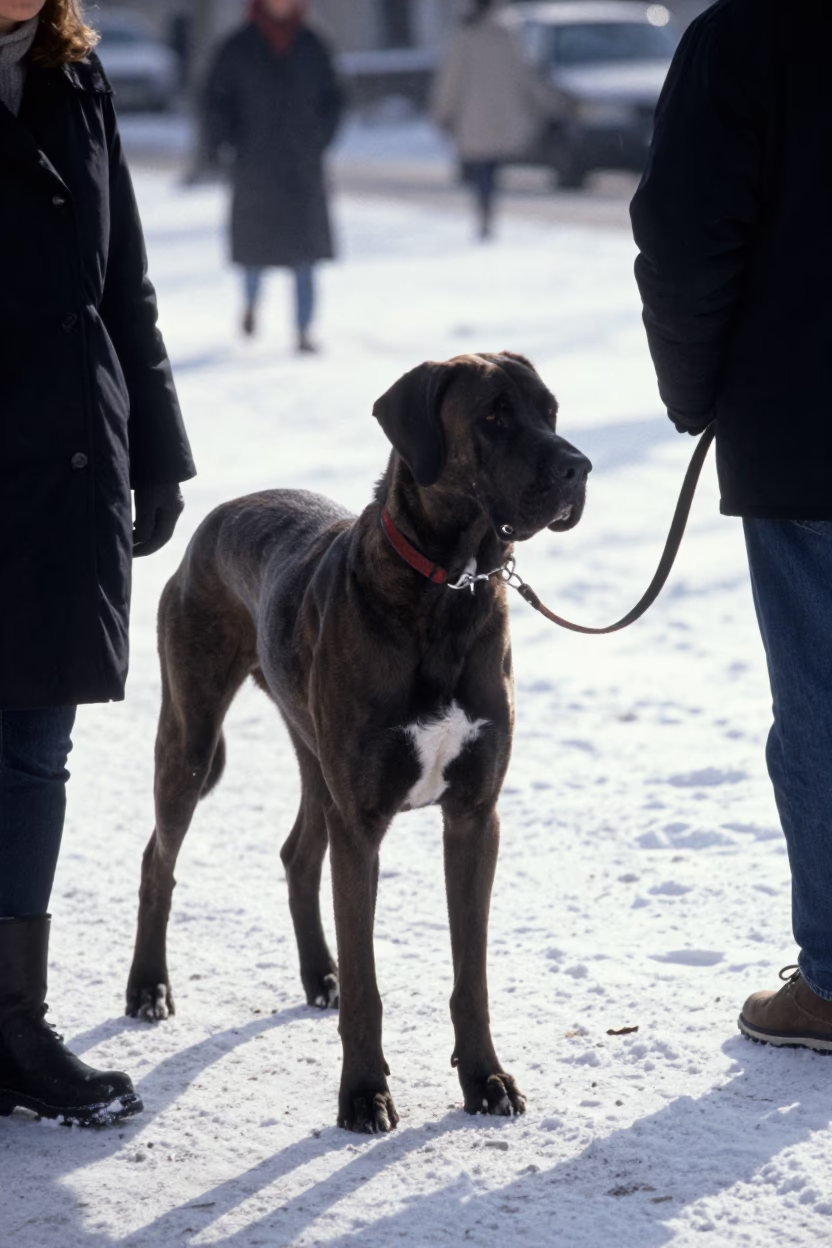 Winter Noon Street Scene in Berlin Germany with Great Dane in in Berlin, Germany
