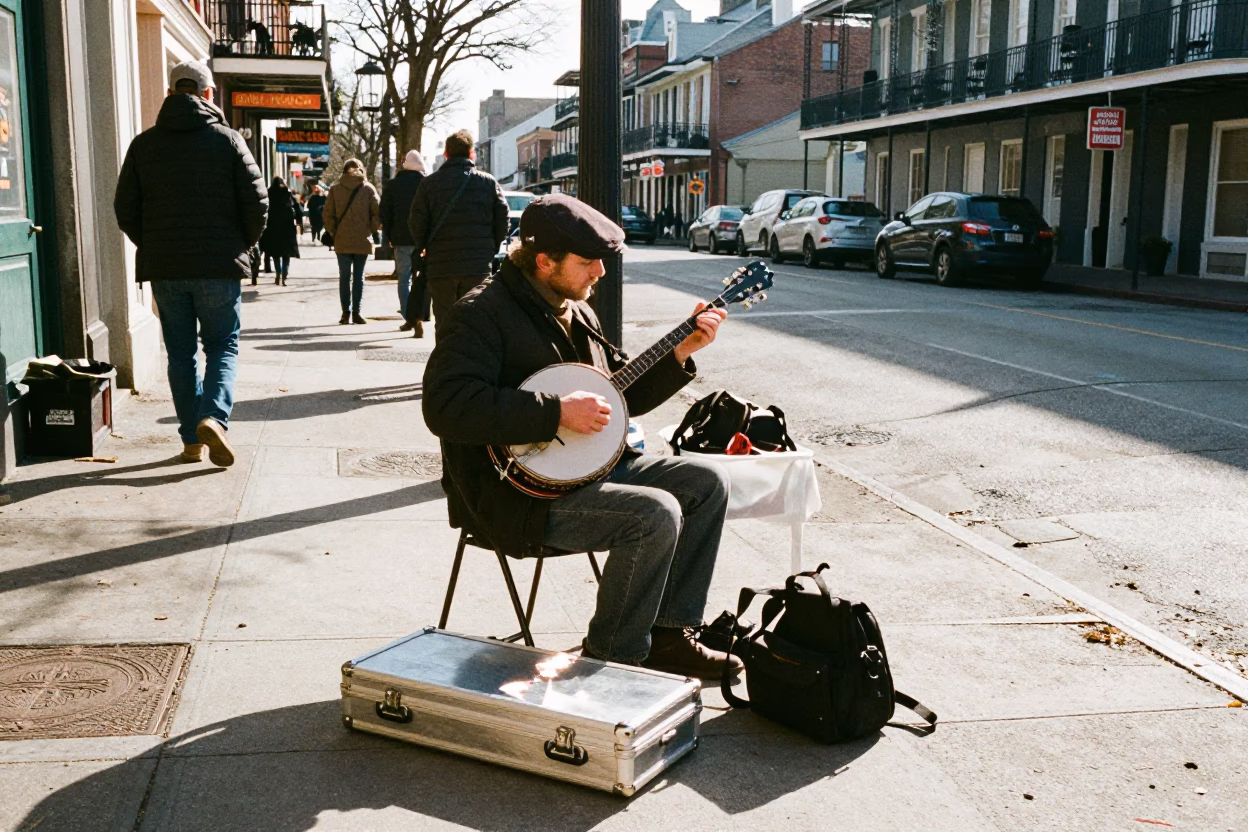 Winter Noon Street Scene in New Orleans Louisiana with Local Artisans in in New Orleans, Louisiana, United States
