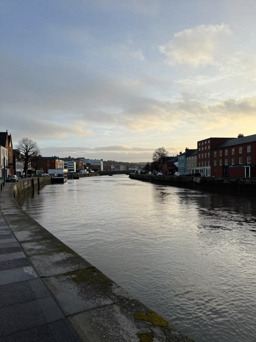 Winter Noon View of Bristol Harbour with Stone Quays and Moored Boats in in Bristol, United Kingdom
