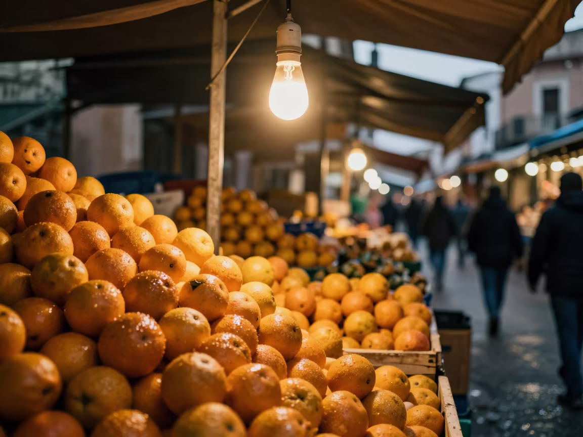 Winter Oranges Market Stall Hermosillo in in a flea market lane in Hermosillo