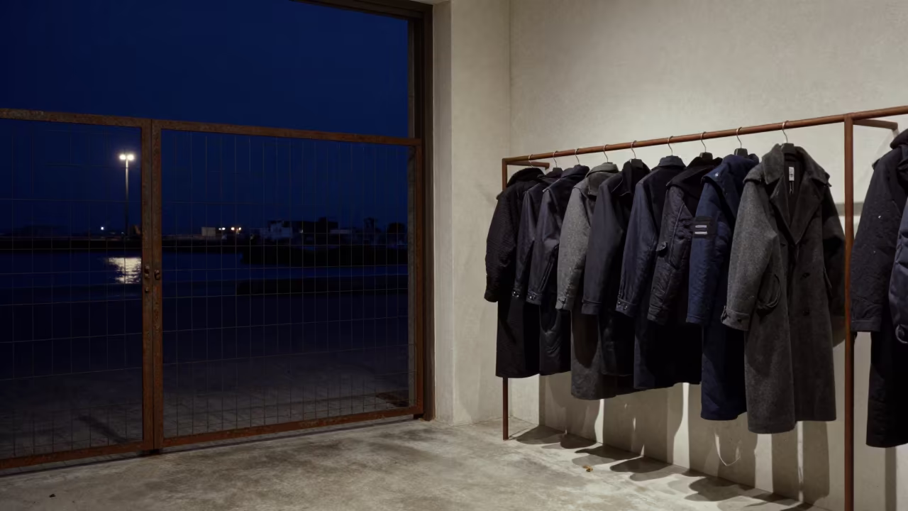 Winter Outerwear Campaign Near Naples Harbor in inside a minimalist showroom near Naples