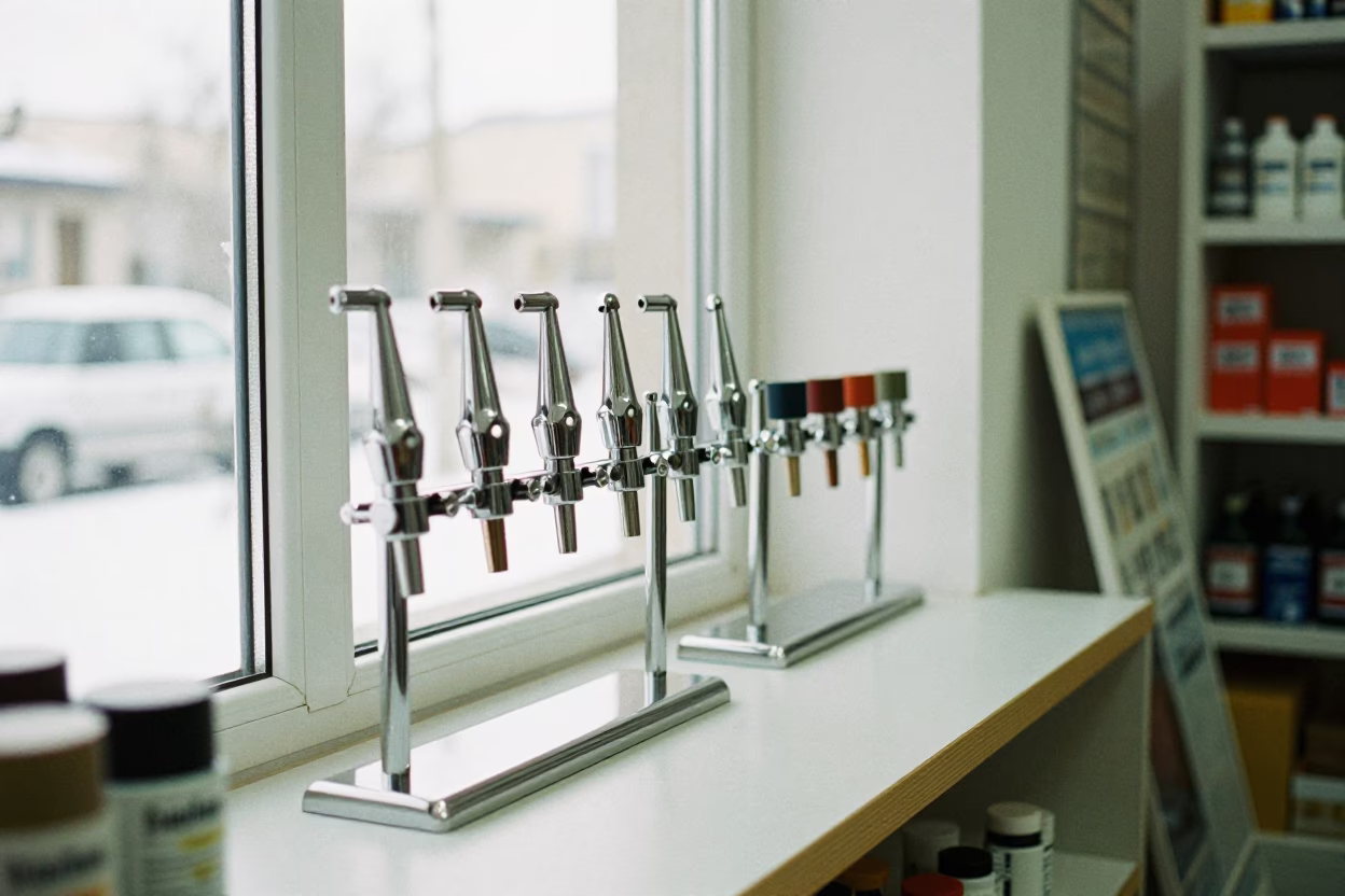 Winter Paint Tint Nozzle Rack in Ashgabat Store in inside a storefront display zone in Ashgabat