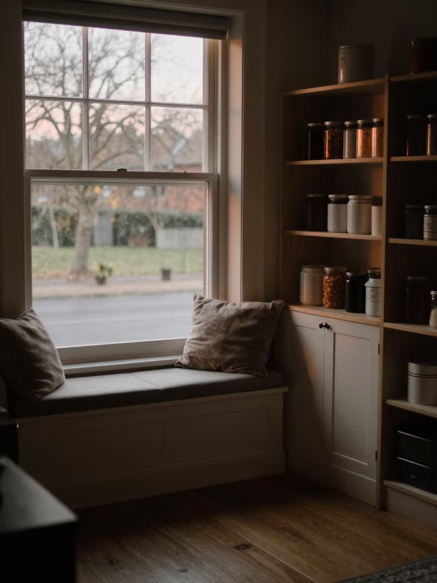 Winter Pantry Corner Before Dawn in on a window seat in Southampton