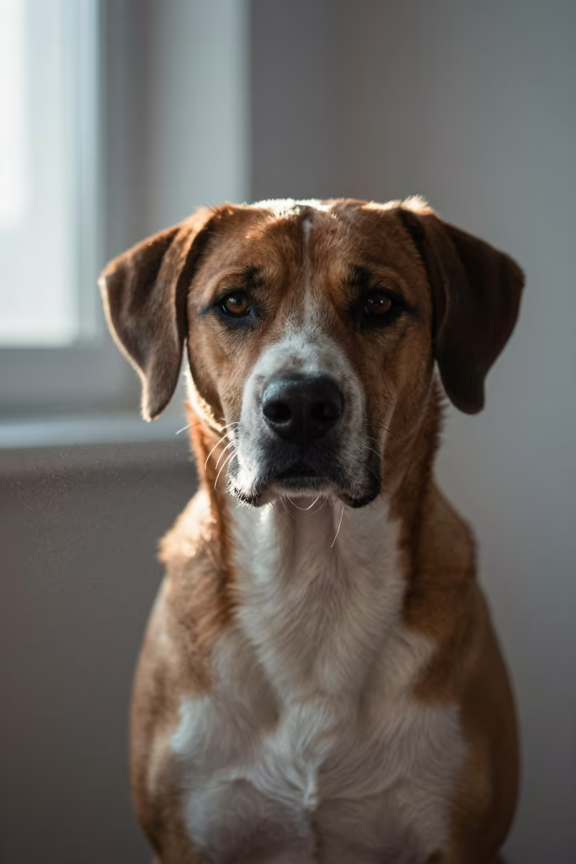 Winter Portrait of Deutscher Wachtelhund in Novosibirsk Studio in in a quiet portrait studio with a plain backdrop and eye-level framing in Novosibirsk