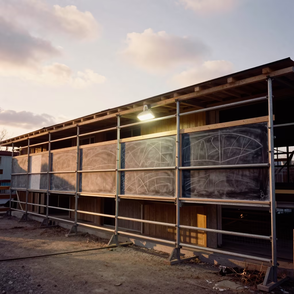 Winter Pour Sequence Chalkboard on Scaffold in along a scaffolded facade in Massachusetts