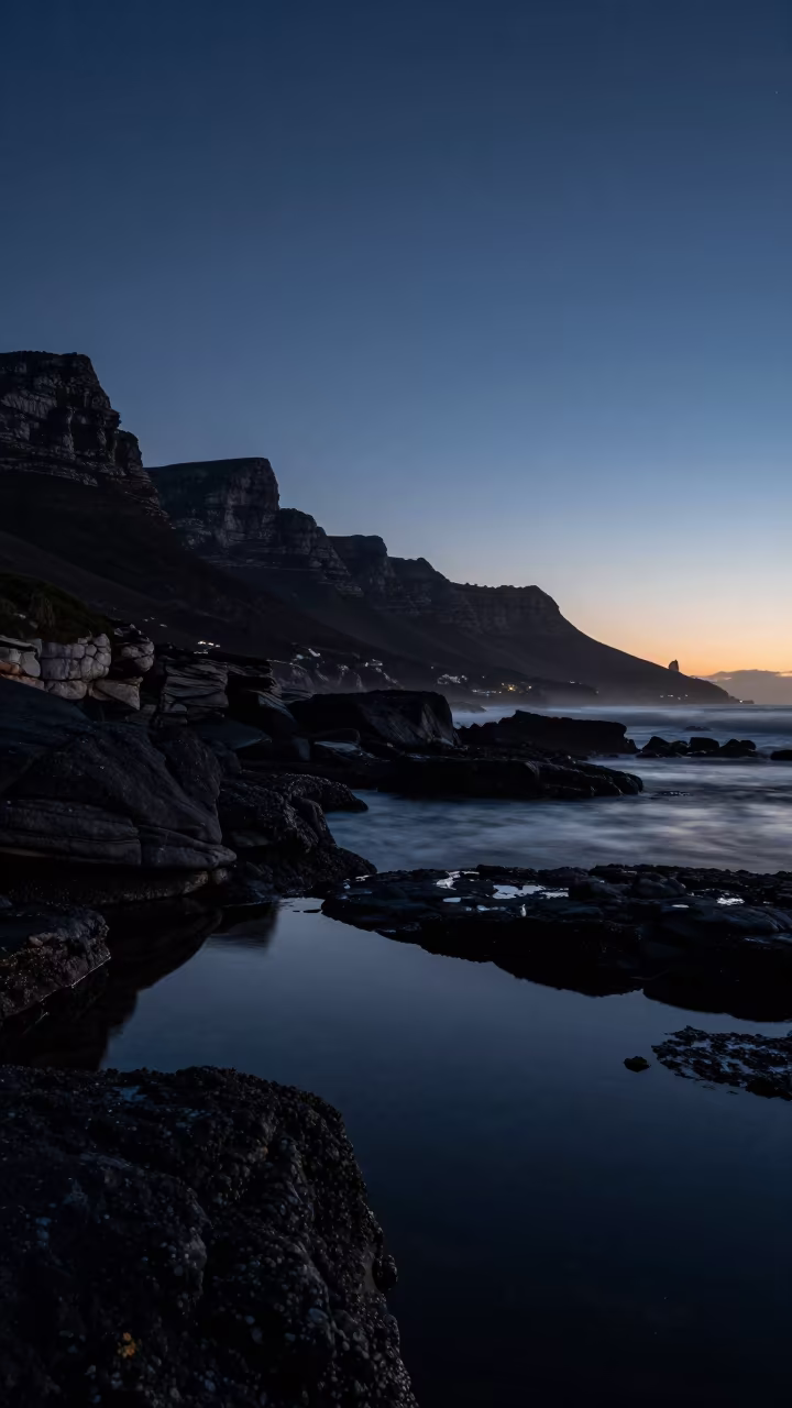 Winter Predawn Sea Cliffs and Tidal Pools Cape Town in near Camps Bay, Cape Town