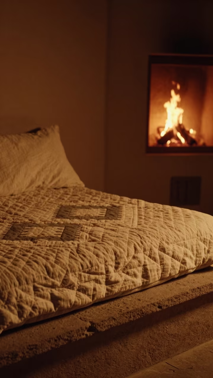 Winter Quilt on Stone Ledge Culiacán Firelight in on a stone ledge in Culiacán