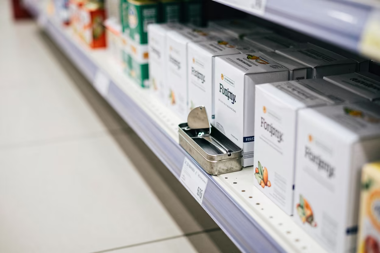 Winter Retail Cheese Cutter Tin Near Łódź Endcap in beside a seasonal endcap near the sales floor near Łódź