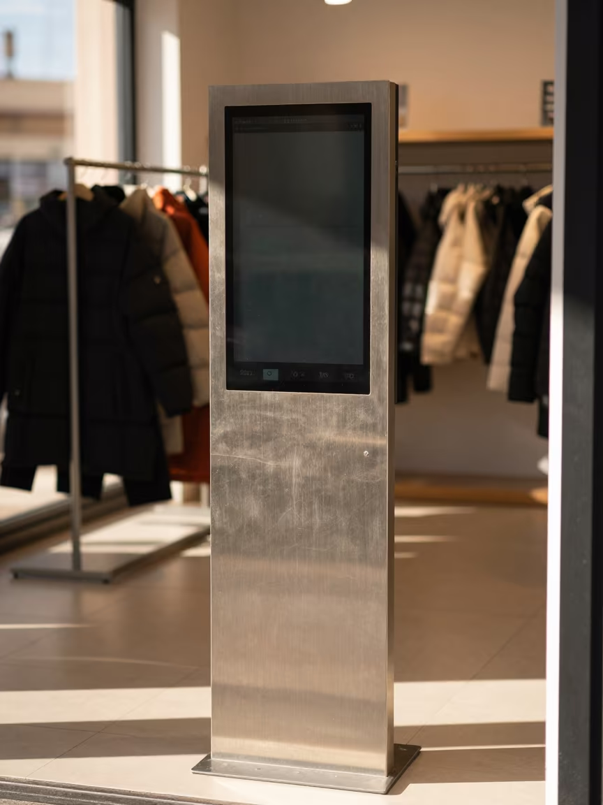 Winter Retail Kiosk Pedestal North Light Agadir in inside a storefront display zone in Agadir